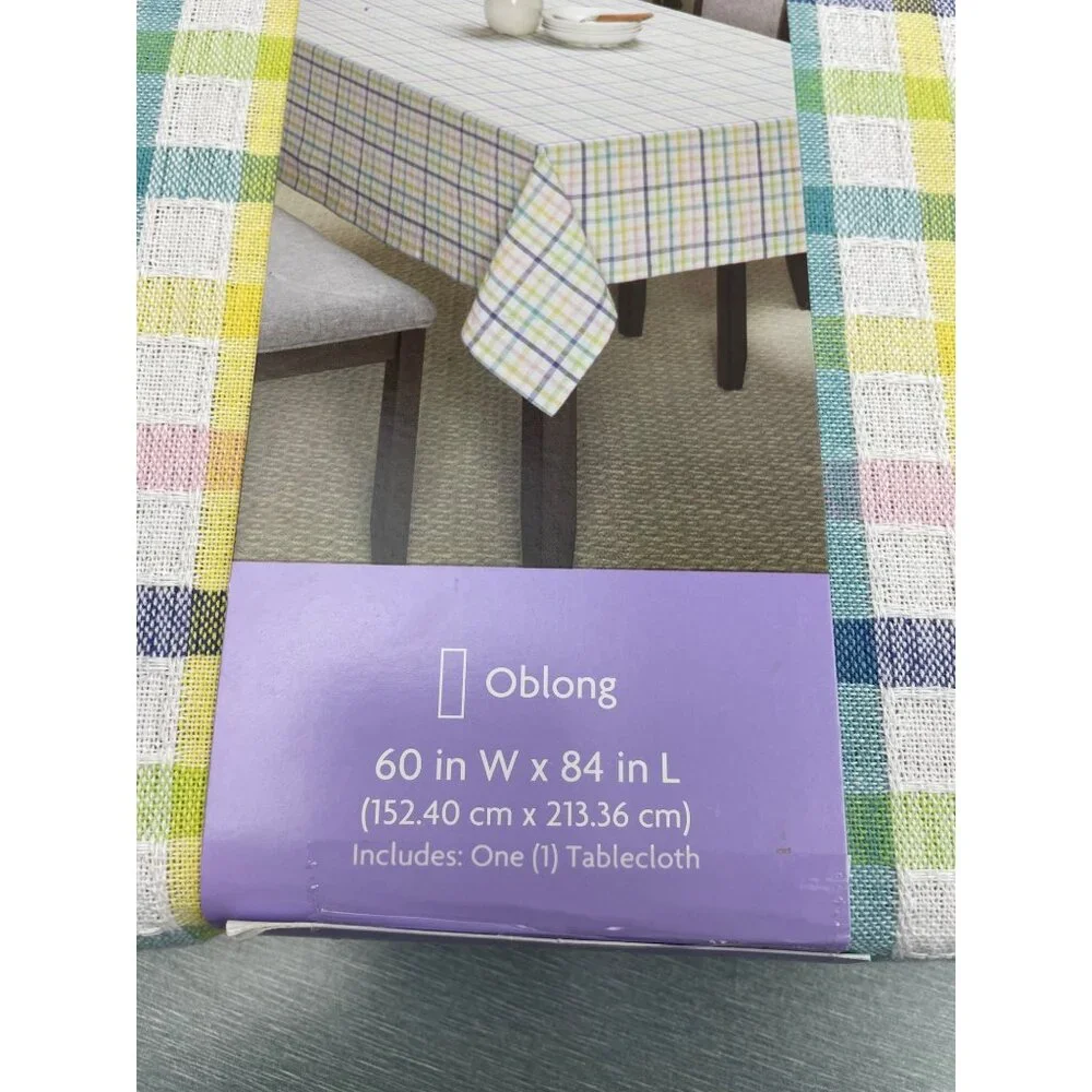 HOLIDAY HOME Spring Easter Cotton Yellow Pink Plaid Tablecloth OBLONG 60''X8